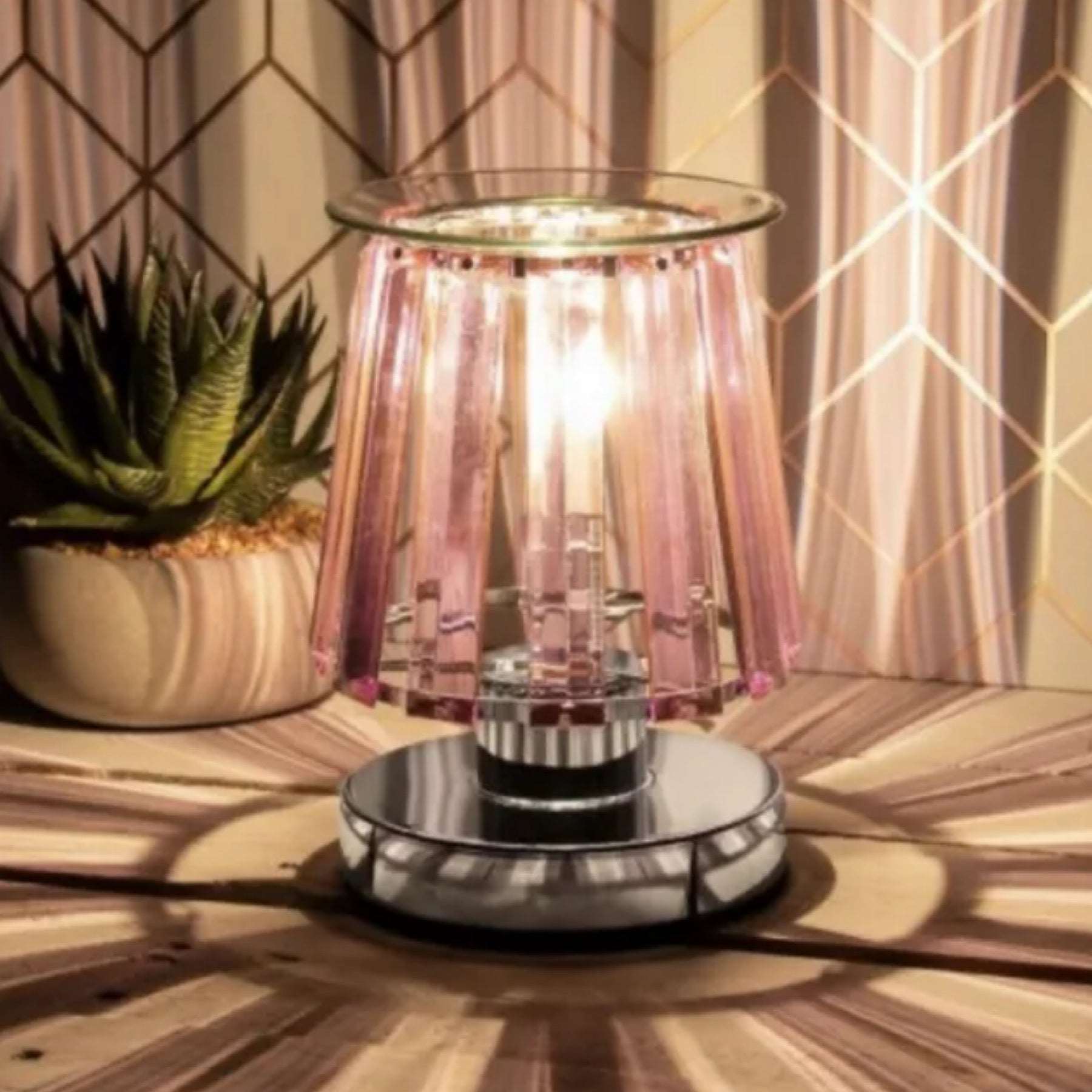 Pink and silver crystal electric touch lamp wax warmer - The Cornish Scent Company